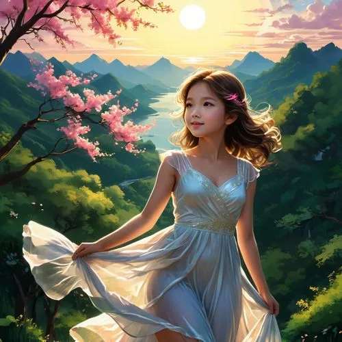 japanese sakura background,springtime background,world digital painting,landscape background,spring background,the cherry blossoms,cherry blossoms,sakura background,jasmine blossom,fantasy picture,spring morning,spring sun,spring blossom,cherry blossom,margaery,girl in flowers,girl in a long dress,digital painting,aerith,romantic portrait,Unique,Design,Sticker