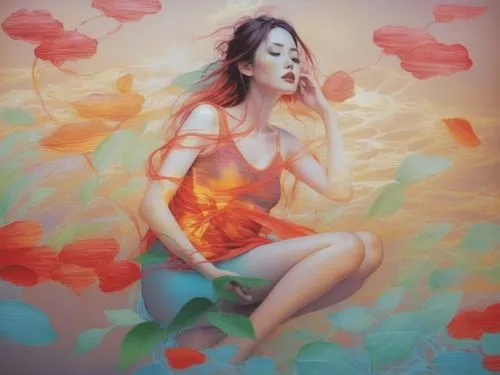 girl in flowers,heatherley,flower painting,lachapelle,welin,kahila garland-lily,Illustration,Paper based,Paper Based 20