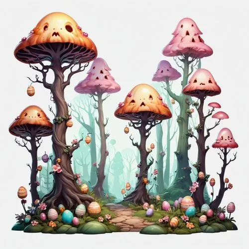 mushroom landscape,mushroom island,forest mushrooms,toadstools,mushrooms,forest mushroom,Illustration,Abstract Fantasy,Abstract Fantasy 11