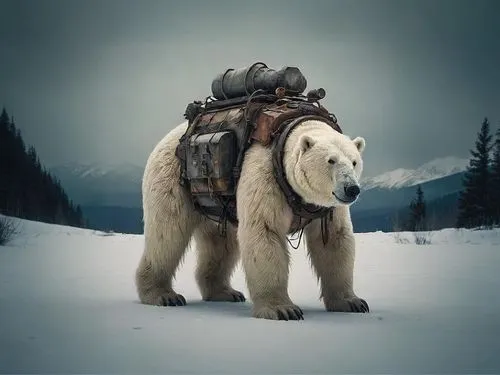 the bear with the helmet is looking like he's in a backpack,nordic bear,camelbak,eskimos,beorn,wolfpacks,wampas