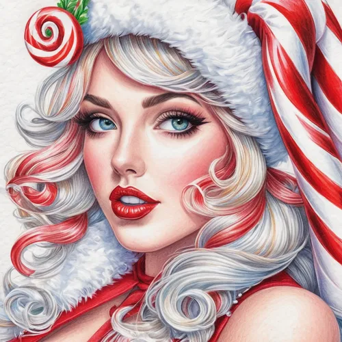 Candy Cane Miss Fortune,christmas pin up girl,pin up christmas girl,candy cane,candy canes,retro christmas girl,candy cane stripe,christmas woman,retro christmas lady,peppermint,christmas background,c