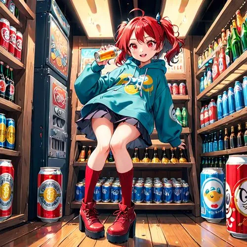 vending,grocery,pantry,supermarket,mahou,cold drink,cans of drink,beverages,supermarket shelf,coca cola,shopkeeper,grocery shopping,soda machine,cocacola,softdrink,have a drink,sprite,unrefrigerated,nonperishable,sodas,Anime,Anime,Traditional