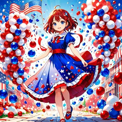 red white blue,red white,red blue wallpaper,touhou,blue heart balloons,megumi,red and blue,heart balloons,red confetti,red balloons,white blue red,pompoms,french digital background,liberty,cherry petals,blue balloons,manaka,4th of july,colorful balloons,kanako,Anime,Anime,Traditional