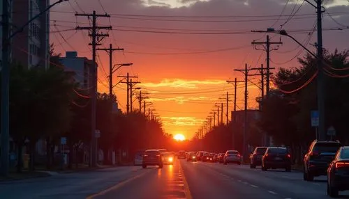 cars driving down a street in the sun,villeray,northcote,surville,garrison,transcona,yarraville,Photography,General,Realistic