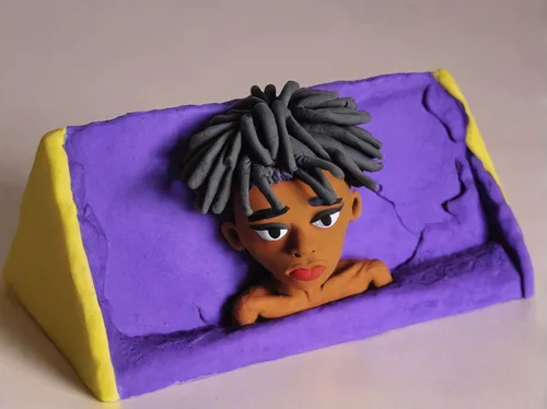 Craft a melancholic album cover with a touch of vulnerability for XXXTentacion.,trunks,clay animation,art soap,felted,fondant,a cake,sugar paste,clay doll,sheet cake,nut cake,plasticine,lemon soap,fel