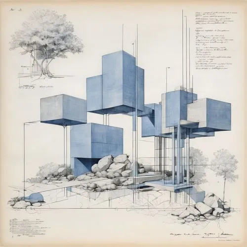 archigram,hejduk,rietveld,cantilevers,unbuilt,corbu,constructivist,cube stilt houses,aicher,cantilevered,lasdun,fallingwater,seidler,deconstructivist,gehry,blueprint,typologies,cubic house,cantilever,bunshaft,Unique,Design,Blueprint