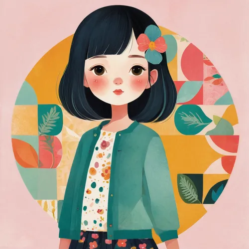 girl in a wreath,japanese floral background,soft pastel,colorful doodle,washi tape,girl in flowers,kids illustration,girl portrait,sewing pattern girls,autumn icon,floral background,fashionable girl,peony,blooming wreath,kimono fabric,summer pattern,girl with speech bubble,pastel colors,mystical portrait of a girl,rosy,Illustration,Vector,Vector 08