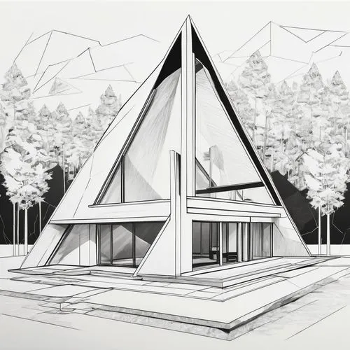 sketchup,tepee,wigwam,teepee,wigwams,bohlin,revit,bunshaft,prefab,cubic house,unbuilt,house in the forest,house in the mountains,teepees,forest house,house shape,cantilevers,house drawing,tepees,snow house,Illustration,Black and White,Black and White 32