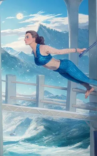 jetfoil,mermaid background,corsaire,riverdance,water nymph,girl with a dolphin,Common,Common,Cartoon