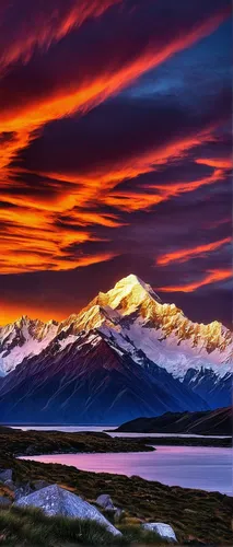 Sunset over Mt. Cook, New Zealand,tibet,south island,mt cook,mountain sunrise,new zealand,torres del paine national park,tongariro,snowy mountains,chimborazo,andes,torres del paine,patagonia,splendid 