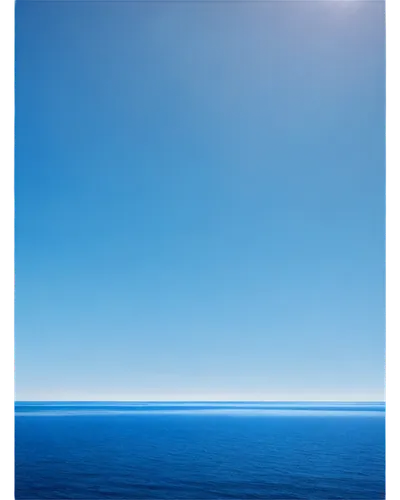 Calming blue ocean, horizon at top, clear sky with few white clouds, gentle waves, sunlight reflection on water, shallow depth of field, warm color tone, panoramic view, 3/4 composition, soft focus, h