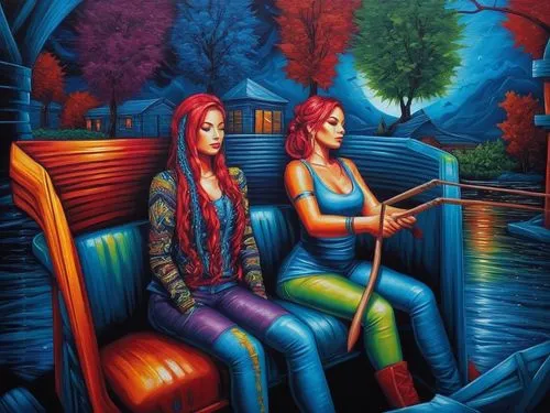 jasinski,bohemian art,paschke,klarwein,musicians,street artists,hippies,psychotherapies,two girls,fantasy art,art painting,hippy market,conversation,psychosynthesis,welin,dream art,fantasy picture,hypnotherapists,rhinemaidens,hypnotherapy,Illustration,Realistic Fantasy,Realistic Fantasy 25