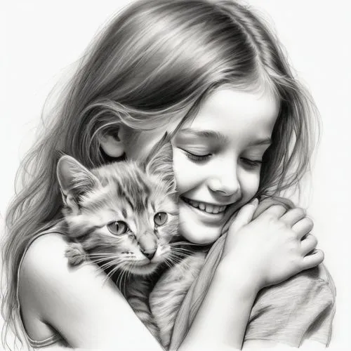 tenderness,cat lovers,pencil drawings,drawing cat,little boy and girl,pencil drawing,cat love,little girl and mother,cute cartoon image,kids illustration,cute cat,cat line art,charcoal drawing,children's background,child portrait,red tabby,cat image,two cats,felines,tabby cat,Illustration,Black and White,Black and White 35