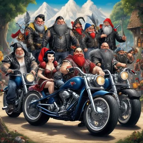 family motorcycle,motorcycles,side car race,gnomes,motorbike,monkey gang,party bike,motorcycling,dwarves,skull racing,game illustration,scandia gnomes,motorcycle tour,motorcycle,harley davidson,harley-davidson,bullet ride,dwarfs,ride out,riding ban,Illustration,Realistic Fantasy,Realistic Fantasy 02