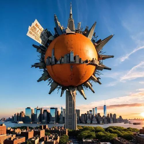 big apple,new york skyline,spherical,spherion,globe,glass sphere,megacorporation,unicron,manhattan skyline,radio city music hall,manhattanite,sunamerica,newyork,new york,sphere,little planet,spherical image,urbanworld,fantasy city,globespan