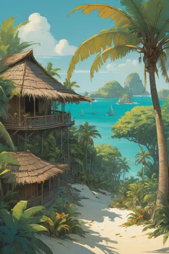 tropical island,tropical beach,tropical house,tropical sea,islands,island,an island far away landscape,beach landscape,beach scenery,tropics,dream beach,caribbean beach,coconut trees,seaside resort,isle,south seas,java island,island suspended,paradise beach,kei islands,Illustration,Paper based,Paper Based 17