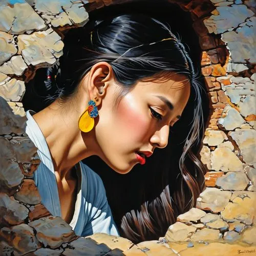 navajo,oil painting,indian woman,oil painting on canvas,viveros,shakuntala,Illustration,American Style,American Style 07