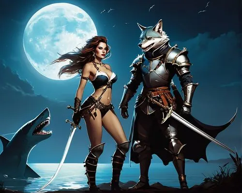 fantasy picture,warrior and orc,wolf couple,neverwinter,fantasy art,everquest,huntress,heroic fantasy,female warrior,dragonlance,wolfsfeld,moonsorrow,adventurers,mystara,protectors,game illustration,sorceresses,lycans,two wolves,vondra,Conceptual Art,Fantasy,Fantasy 06