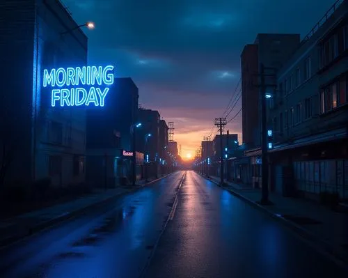 blue hour,early morning,predawn,fri,neon sign,before dawn