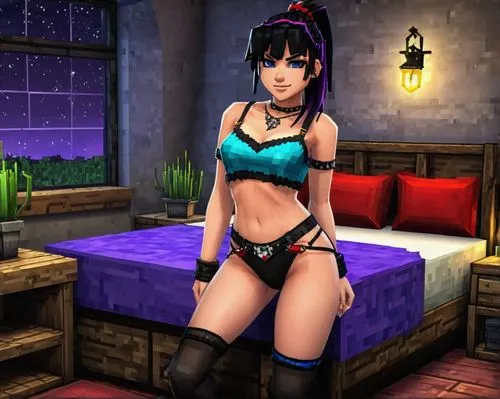 this is a  character in her bed room,xiaoyu,carmelita,bayumi,jill,juri,morrigan,Unique,Pixel,Pixel 05