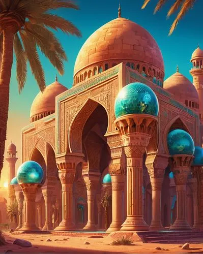 karakas,mosques,islamic architectural,agrabah,grand mosque,big mosque,arabic background,ramadan background,andalus,ancient city,semidesert,city mosque,medinah,tanura,star mosque,pink city,lybia,khaldi,mosque,hrab,Illustration,Realistic Fantasy,Realistic Fantasy 38