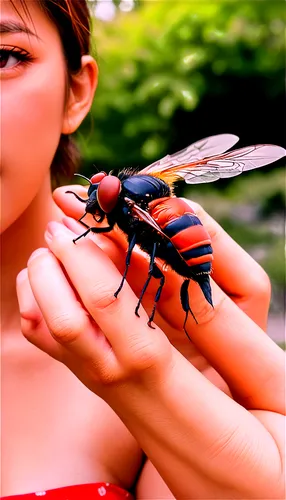 Horse fly, close-up, biting, skin reaction, redness, swelling, blister, painful expression, human hand, fingers curled, holding arm, summer season, outdoor setting, soft natural light, shallow depth o