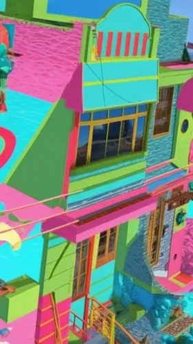 lazytown,tearaway,toontown,colorful facade,stilt houses,colorful city,Conceptual Art,Oil color,Oil Color 23