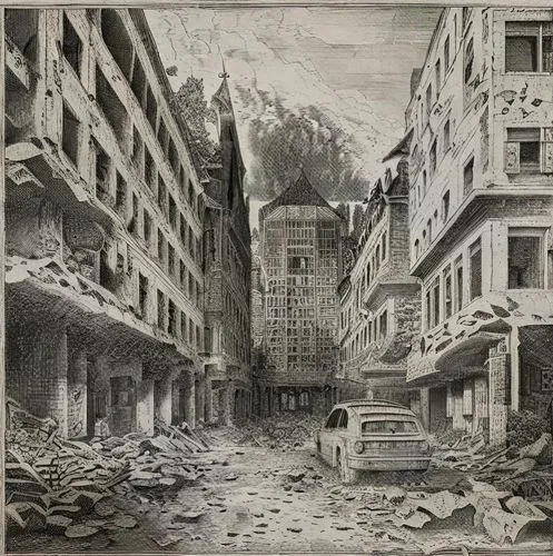 schuitema,schuiten,destroyed city,piranesi,willink,nuremburg,verdun,demolition,arras,bombardieri,bruxelles,brodsky,untergang,tervuren,apocalypse,apocalyptic,aleppo,destroyed area,destroyed houses,guernica,Art sketch,Art sketch,15th Century