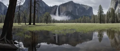 yosemite,yosemite park,salt meadow landscape,yosemite valley,yosemite national park,water mist,landscape background,fantasy landscape,mountain meadow,background view nature,cartoon video game background,water reflection,virtual landscape,wet lake,reflections in water,brown waterfall,half dome,salt meadows,reflection in water,foggy landscape,Conceptual Art,Fantasy,Fantasy 33