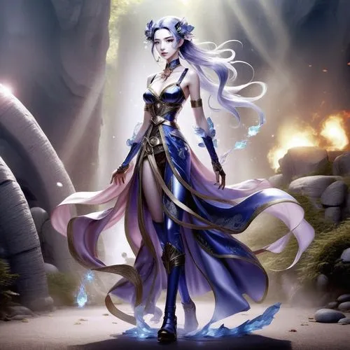 a cartoon of a woman in a costume with horns,blue enchantress,deirdre,yiwen,kuja,amihan,azura,Conceptual Art,Fantasy,Fantasy 11