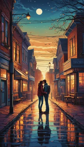 romantic scene,romantic night,romantic,night scene,loving couple sunrise,honeymoon,musical background,evening atmosphere,two people,romantic look,love background,creative background,music background,golden rain,world digital painting,background image,oil painting on canvas,in the evening,art background,walking in the rain,Illustration,Realistic Fantasy,Realistic Fantasy 25