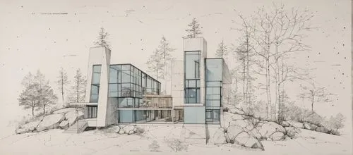 sketching and rendering of an architectural design for a residential complex,adolfsson,snohetta,hejduk,arkitekter,zumthor,bohlin,Unique,Design,Blueprint