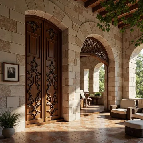 entryway,entryways,luxury home interior,amanresorts,archways,alcove,doorways,patio,loggia,inglenook,wooden beams,cochere,patios,lobby,narthex,porch,sandstone wall,fireplaces,greystone,cloisters