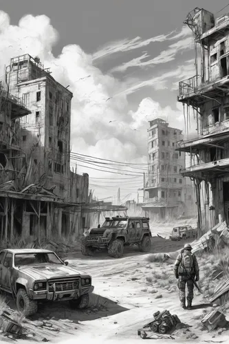 post-apocalyptic landscape,stalingrad,gunkanjima,post apocalyptic,warsaw uprising,lost in war,hashima,destroyed city,second world war,post-apocalypse,wasteland,rubble,desolate,desolation,apocalyptic,world war,world war ii,slums,pripyat,war zone,Illustration,Black and White,Black and White 30