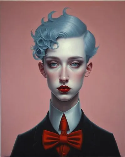 1. Elliott (character),an artistic painting with a woman and red bow tie,helnwein,jasinski,heatherley,pierrot,blasetti,pageboy,bischoff,vanderhorst,bordry,lazaridis,leboutillier,idealised,lazarides,vi