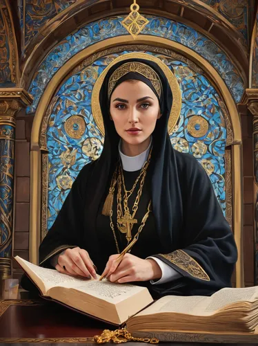 the prophet mary,carmelite order,archimandrite,orthodoxy,romanian orthodox,greek orthodox,the order of cistercians,hieromonk,the abbot of olib,zoroastrian novruz,catholicism,auxiliary bishop,saint therese of lisieux,orthodox,portrait of christi,abaya,metropolitan bishop,seven sorrows,i̇mam bayıldı,middle eastern monk,Illustration,Realistic Fantasy,Realistic Fantasy 43