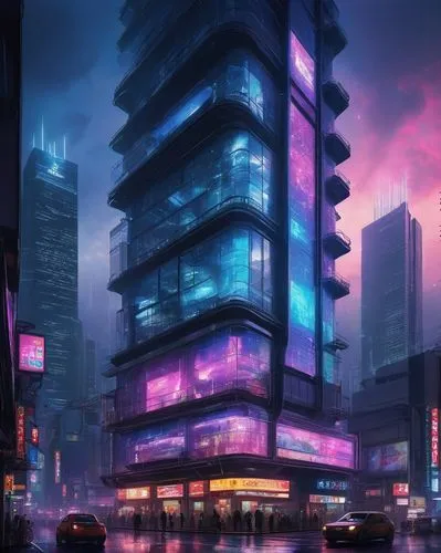 cybercity,skyscraper,cybertown,apartment block,shinjuku,the skyscraper,sky apartment,cityscape,city corner,cyberpunk,apartment building,futuristic landscape,microdistrict,urban towers,vdara,metropolis,highrises,high rises,akiba,cyberport,Illustration,Retro,Retro 24