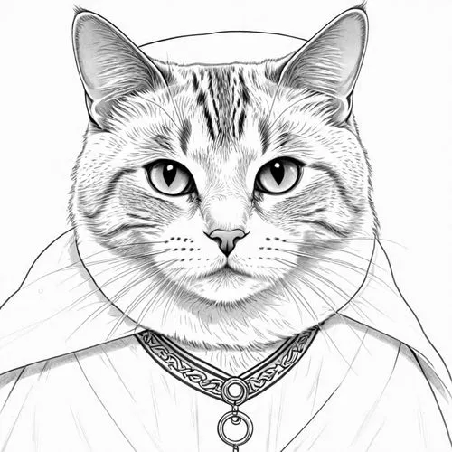 a drawing of a cat wearing a coat,cat line art,drawing cat,red tabby,cat portrait,tabby cat,silver tabby,Design Sketch,Design Sketch,Detailed Outline