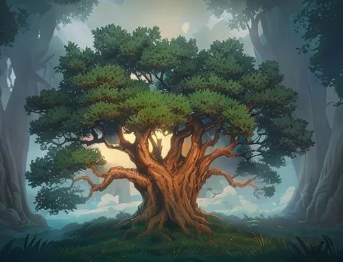 yew tree, darkest dungeon style,celtic tree,druid grove,forest tree,flourishing tree,magic tree,oak tree,a tree,tree of life,argan tree,elven forest,old tree,forest background,oak,tree,dwarf tree,drag