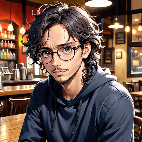 reading glasses,pub,yukio,cafe,cg artwork,bartender,with glasses,izakaya,portrait background,coffee background,barman,glasses,paris cafe,glasses glass,street cafe,barista,victor,male character,jin deui,coffee shop,Anime,Anime,General