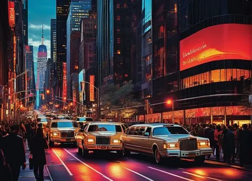 new york taxi,cosmopolis,new york streets,taxicabs,citylights,cityscapes,newyork,new york,manhattan,taxis,city lights,city scape,city highway,cabbies,evening traffic,taxicab,megacities,city at night,taxi stand,colorful city,Illustration,Japanese style,Japanese Style 16