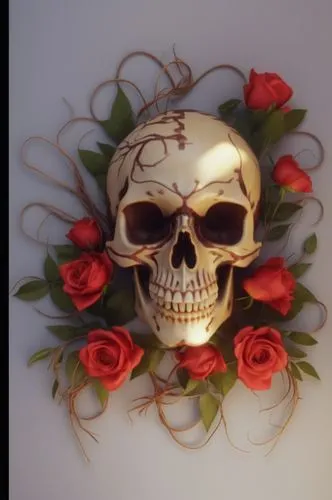 floral skull,boho skull,day of the dead frame,day of the dead skeleton,skull sculpture,rose wreath,Photography,General,Realistic