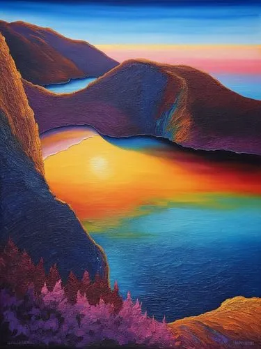 volcanic landscape,danxia,purple landscape,dune landscape,coastal landscape,fjord landscape,navajo bay,mountain sunrise,mountain landscape,desert landscape,crater lake,laguna verde,beach landscape,river landscape,volcanic lake,dubbeldam,paisaje,sea landscape,color fields,high mountain lake,Illustration,Realistic Fantasy,Realistic Fantasy 25