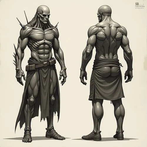 giger influence,a couple of guys in different poses for a video game,warrior and orc,sagat,myrmidons,giantkillers,musclemen,polykleitos,Unique,Design,Character Design