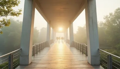 wooden bridge,morning mist,walkway,footbridge,scenic bridge,morning fog,skybridge,hanging bridge,bridge,passerelle,the pillar of light,boardwalks,foggy landscape,footbridges,highway bridge,teak bridge,road bridge,morning haze,morning light,pathway,Photography,General,Realistic