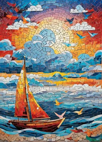 vincent van gough,david bates,boat landscape,sailing boat,motif,sailing boats,mosaic glass,sail boat,mediterranee,fishing boats,coble,boat on sea,savitsky,sailboat,jigsaw puzzle,glass painting,ravensburger,flotilla,scarlet sail,sailing,Illustration,Vector,Vector 21