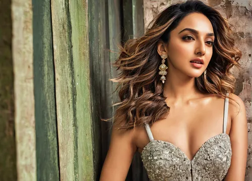 Describe Kiara Advani looking alluring in a glamorous high-fashion photoshoot.,indian celebrity,neha,amitava saha,kamini kusum,bollywood,veena,sari,pooja,kamini,romantic look,east indian,beautiful wom