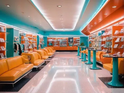 ufo interior,teal and orange,spaceship interior,turquoise leather,pharmacy,mahdavi,midcentury,jewelry store,showrooms,hairdressing salon,gold bar shop,barber beauty shop,pharmacie,mid century modern,pharmacies,cosmetics counter,lounges,interior decoration,bond stores,the interior of the,Conceptual Art,Sci-Fi,Sci-Fi 29