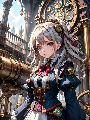 steampunk,clockmaker,violet evergarden,meteora,baroque,steampunk gears,venetia,erika,fantasia,old elisabeth,cg artwork,elza,vexiernelke,magna,alice,sultana,alhambra,libra,ferry,wiz,Anime,Anime,General