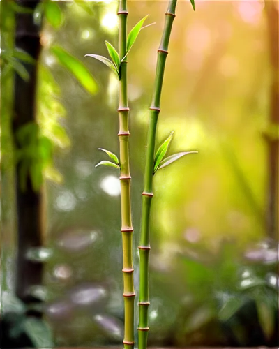 Bamboo, Asian-style, solitary, tall, thin stems, green leaves, node connections, intricate details, morning dew, soft natural light, 3/4 composition, shallow depth of field, warm color tone, cinematic